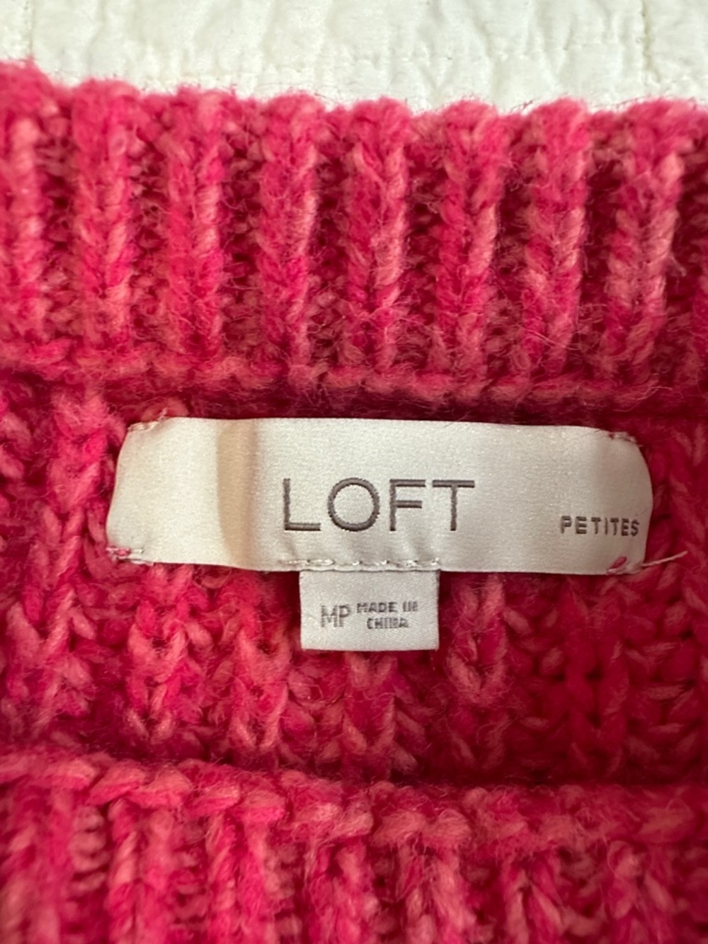 LOFT Petite Medium Pink Chunky Knit Sweater Eyelet Wool Ribbed Cozy Pullover - Picture 2 of 6